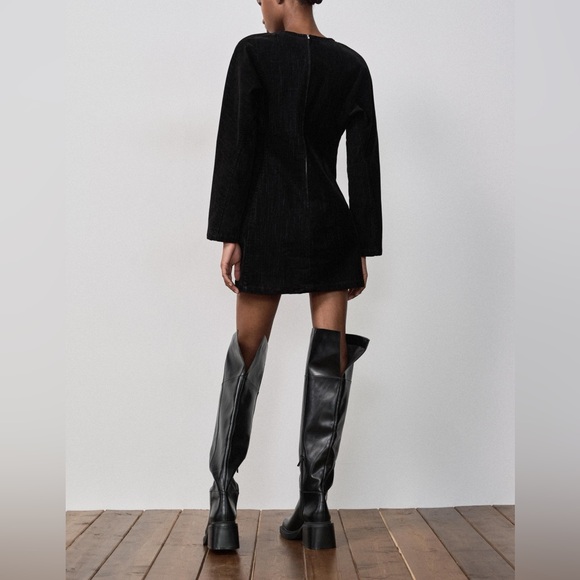 Zara- FLOCKED DENIM DRESS TRF-MED - Picture 3 of 12